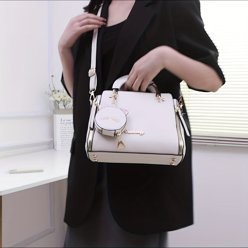 Whimsical Feline Companion Handbag - Shoulder Bags with Trendy PU Leather, Crossbody Design, Coin Purse, and Chic Women's Accessories for Everyday Use