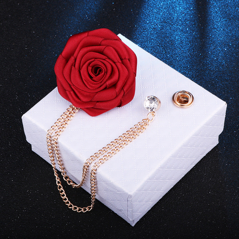 Men's Wedding Ceremony Groom Handmade Rose Chain Brooch