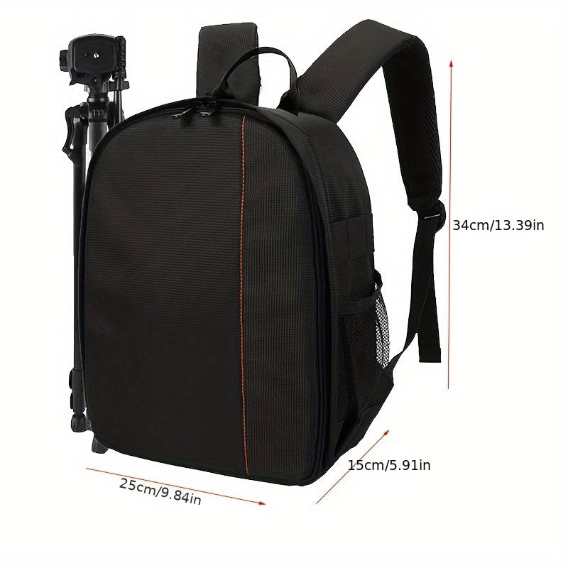 [Organized Compartments] Versatile Waterproof Camera Backpack - Durable Polyester, Lightweight, Large Capacity, Dual-Shoulder Photography Bag for Canon & Nikon, Black with Red Accents, Padded Compartments, Camera Bags for Pho