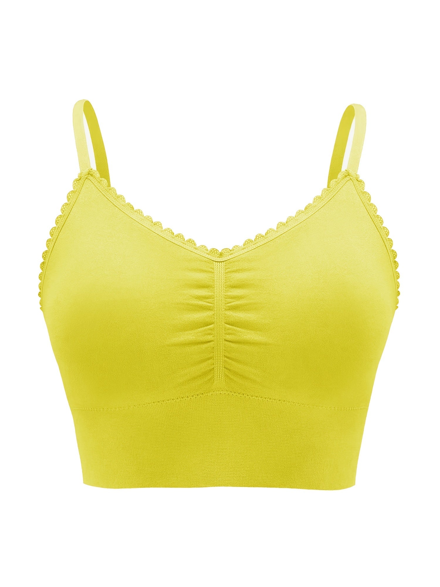 Women'S Plus Size Lace Wireless Bralette, Solid Color Polyamide 90% Elastane 10% Knit Fabric, High Stretch Comfort Full Coverage Sleep Bra, Removable Padding, Breathable Lingerie