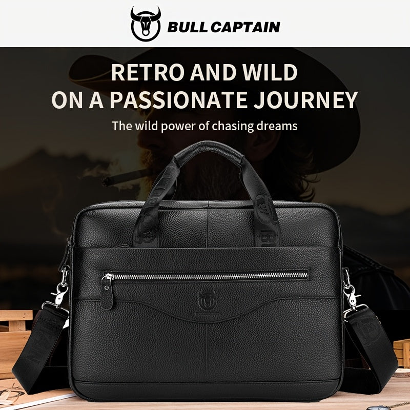 Bull Captain Men's Leather Multi-functional Briefcase Crossbody Bag, Men's Professional Business Bags For Work