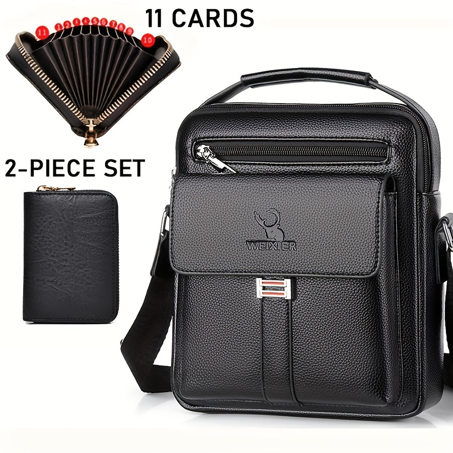 WEIXIER Men's Vintage Business Casual Adjustable Shoulder Bag - Black, Multiple Compartments, Zippered Pockets, Compact Design for Everyday Use, Everyday Shoulder Bag | Vintage Style Bag | Secure Zip Closure, Small Crossbody