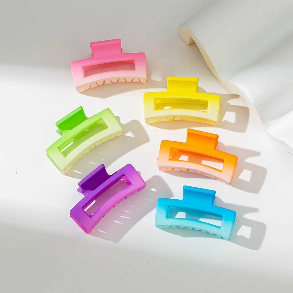 6pcs Multicolored Macaroon Hair Clips, Small Square Plastic Hair Claws.