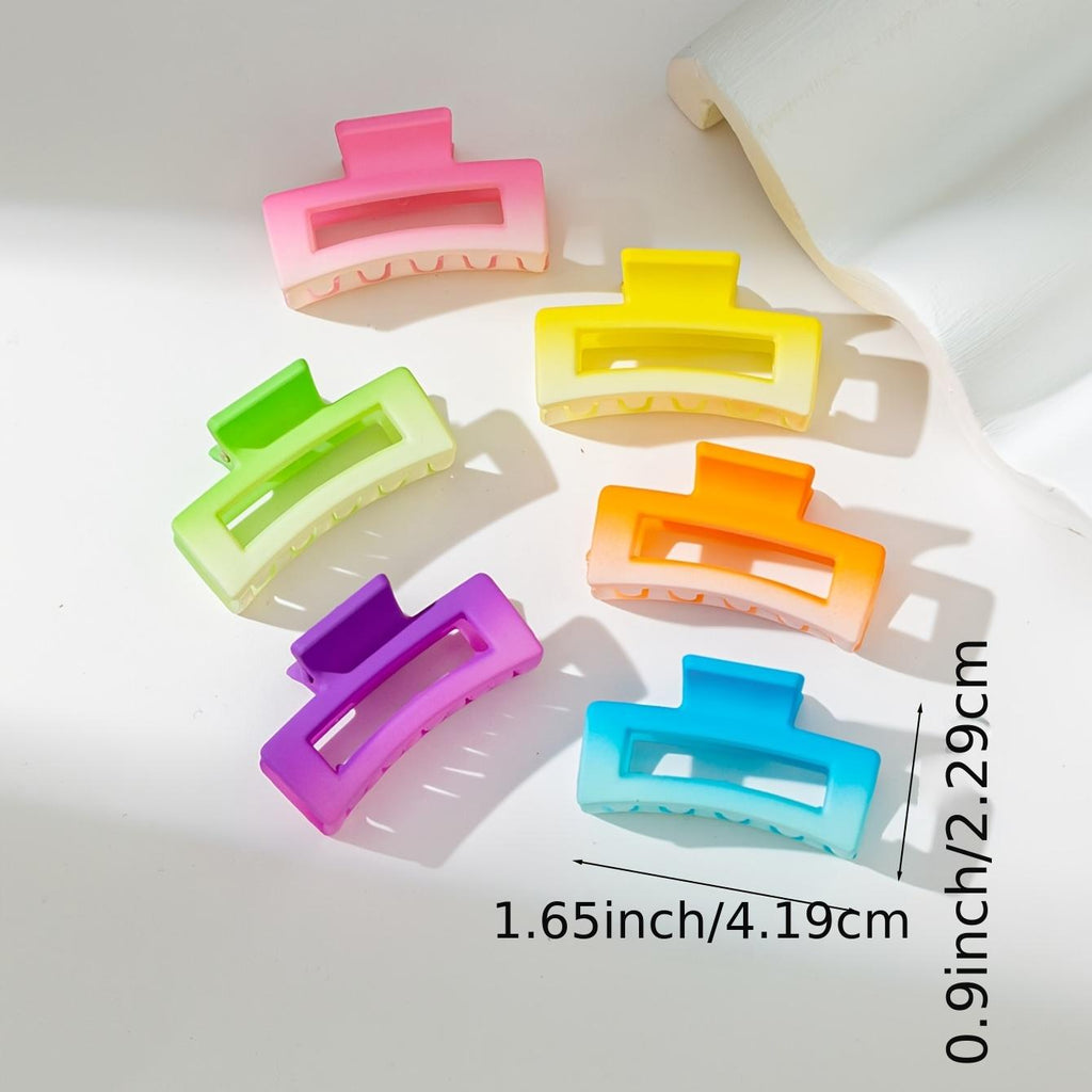 6pcs Multicolored Macaroon Hair Clips, Small Square Plastic Hair Claws.