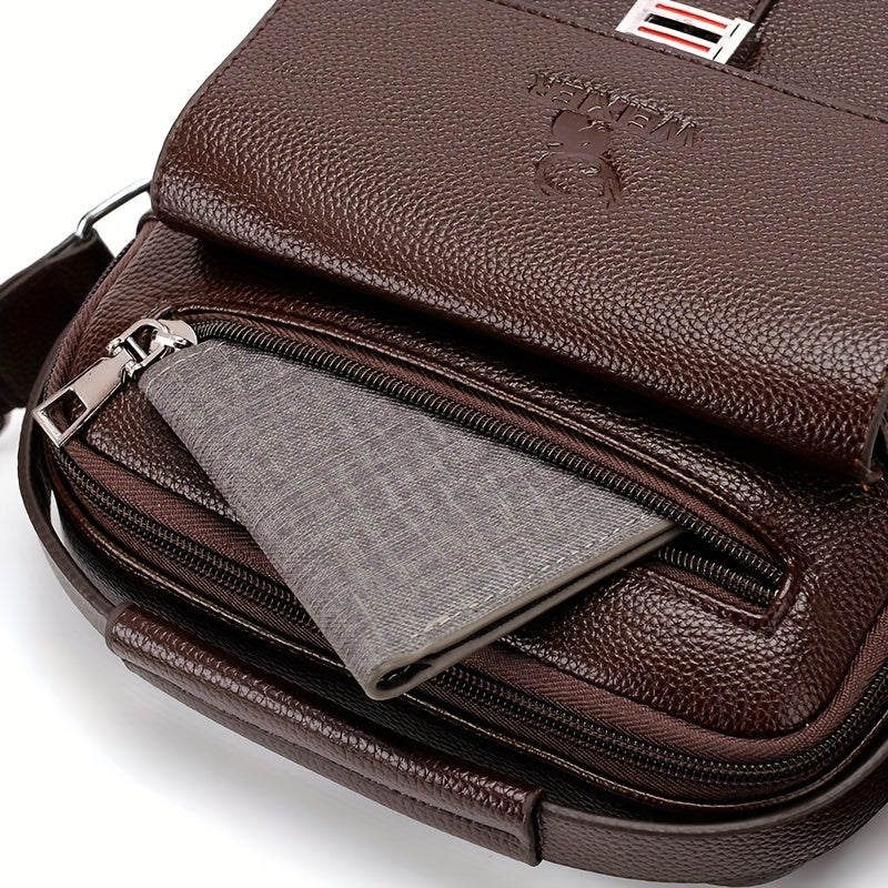 WEIXIER Men's Vintage Business Casual Adjustable Shoulder Bag - Black, Multiple Compartments, Zippered Pockets, Compact Design for Everyday Use, Everyday Shoulder Bag | Vintage Style Bag | Secure Zip Closure, Small Crossbody