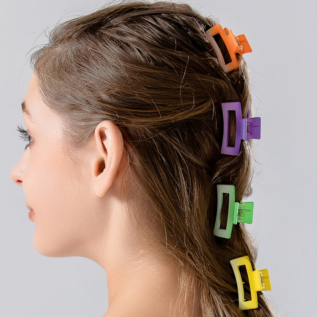 6pcs Multicolored Macaroon Hair Clips, Small Square Plastic Hair Claws.