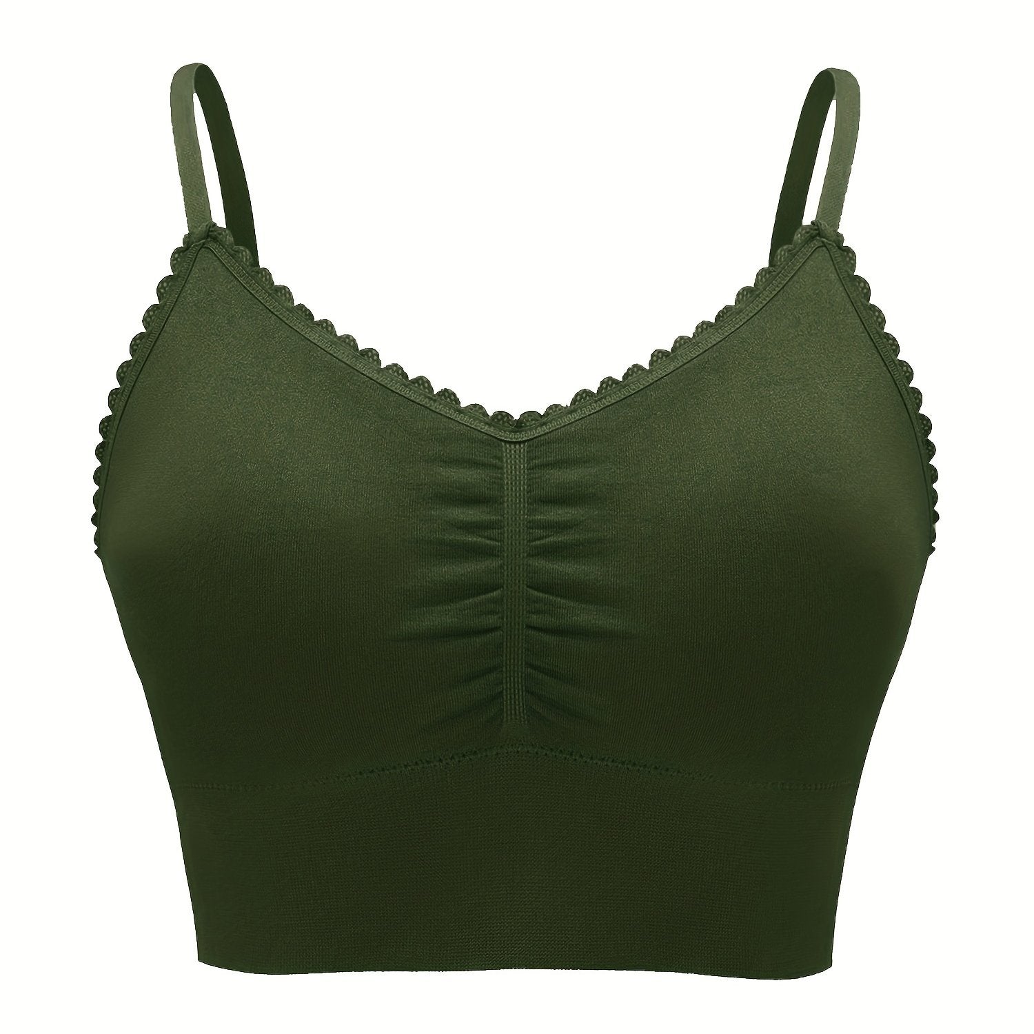 Women'S Plus Size Lace Wireless Bralette, Solid Color Polyamide 90% Elastane 10% Knit Fabric, High Stretch Comfort Full Coverage Sleep Bra, Removable Padding, Breathable Lingerie