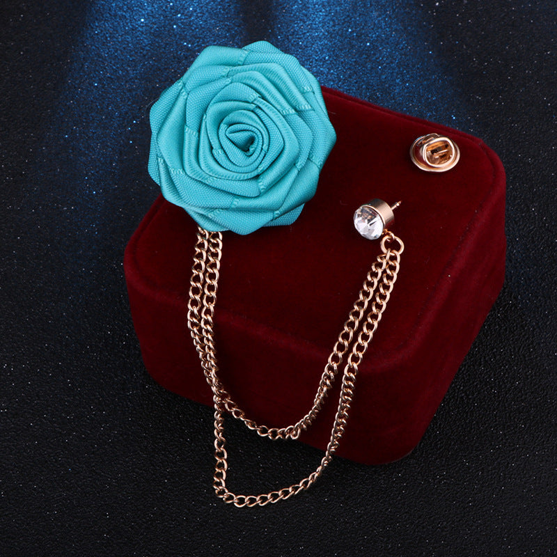 Men's Wedding Ceremony Groom Handmade Rose Chain Brooch