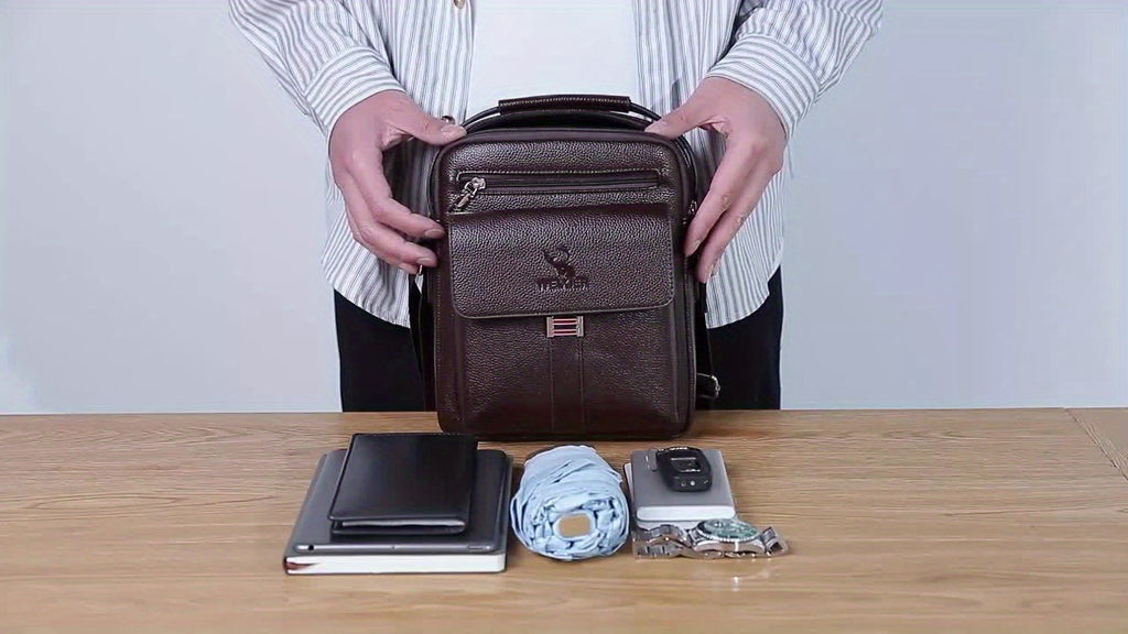 WEIXIER Men's Vintage Business Casual Adjustable Shoulder Bag - Black, Multiple Compartments, Zippered Pockets, Compact Design for Everyday Use, Everyday Shoulder Bag | Vintage Style Bag | Secure Zip Closure, Small Crossbody