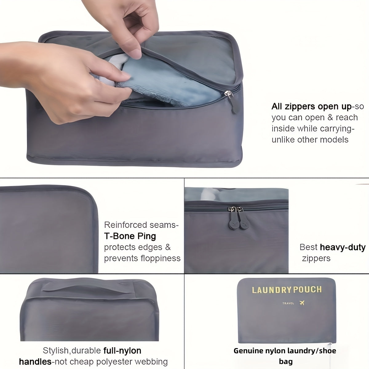 6pcs Travel Organizer Bags - Lightweight Foldable Luggage Packing Organizers with Zipper Closure, Machine Washable for Air Travel & Home Storage, Multiple Colors (Blue, Pink, Purple, Green, Yellow) - Essential for Back-to-Sch