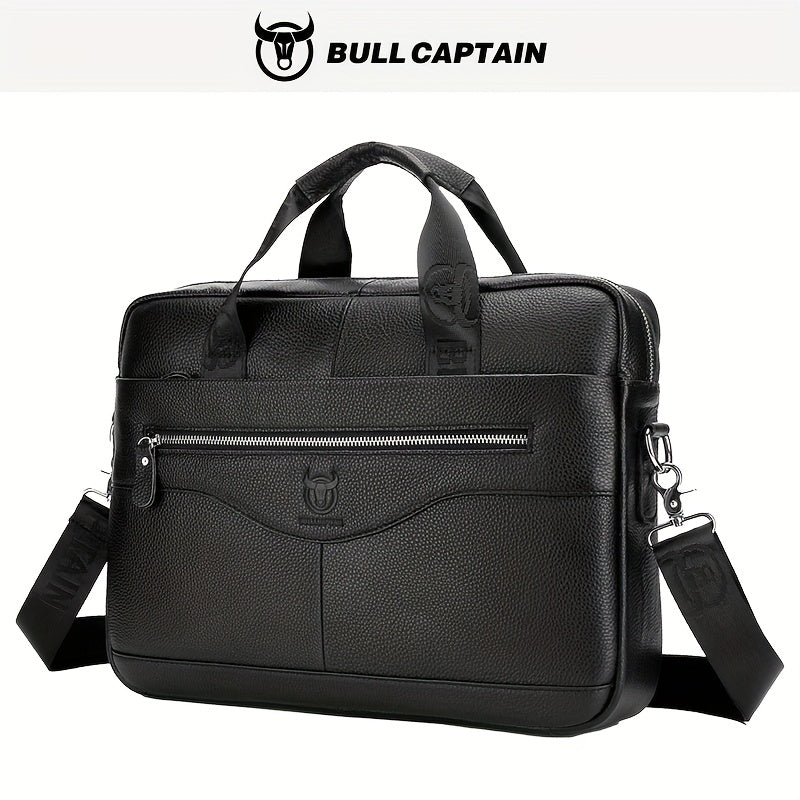 Bull Captain Men's Leather Multi-functional Briefcase Crossbody Bag, Men's Professional Business Bags For Work