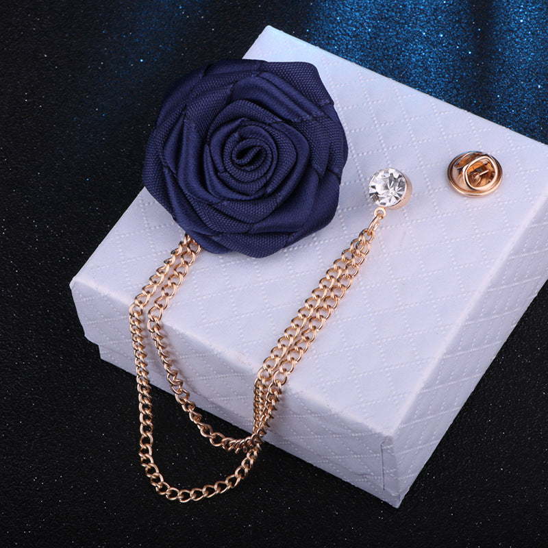 Men's Wedding Ceremony Groom Handmade Rose Chain Brooch
