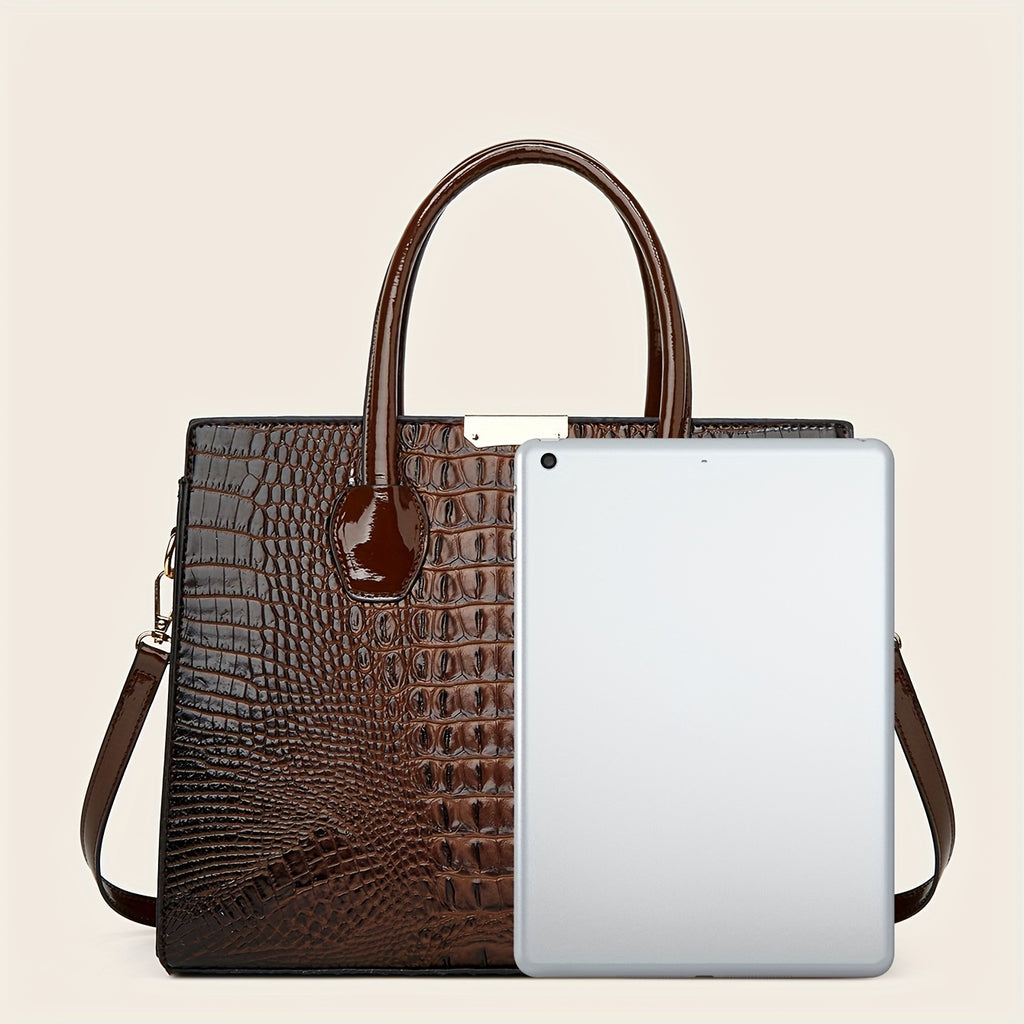 3pcs Stylish Tote Bag Set - Premium PU Leather Textured Shoulder Bags with Card Holder, Casual Versatile Commuter Bags for Women, Spacious and Durable, Perfect for Daily Use, Travel, and Work