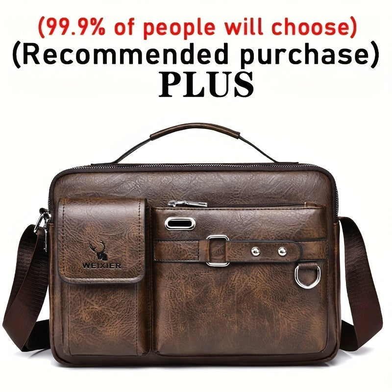 WEIXIER Men's Business Crossbody Bag with Adjustable Strap, Golden-Tone Hardware & Multi-Compartment Design - Brown/Tan -like Texture, Golden-Tone Hardware, Compatible with iPhone/ Smartphones - Casual & Formal Office, Travel