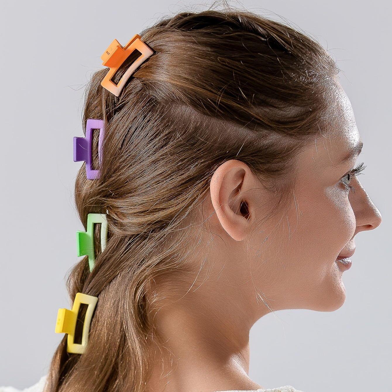 6pcs Multicolored Macaroon Hair Clips, Small Square Plastic Hair Claws.