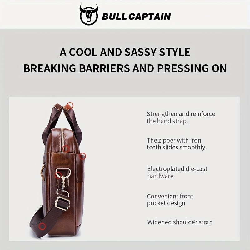 Bull Captain Men's Leather Multi-functional Briefcase Crossbody Bag, Men's Professional Business Bags For Work