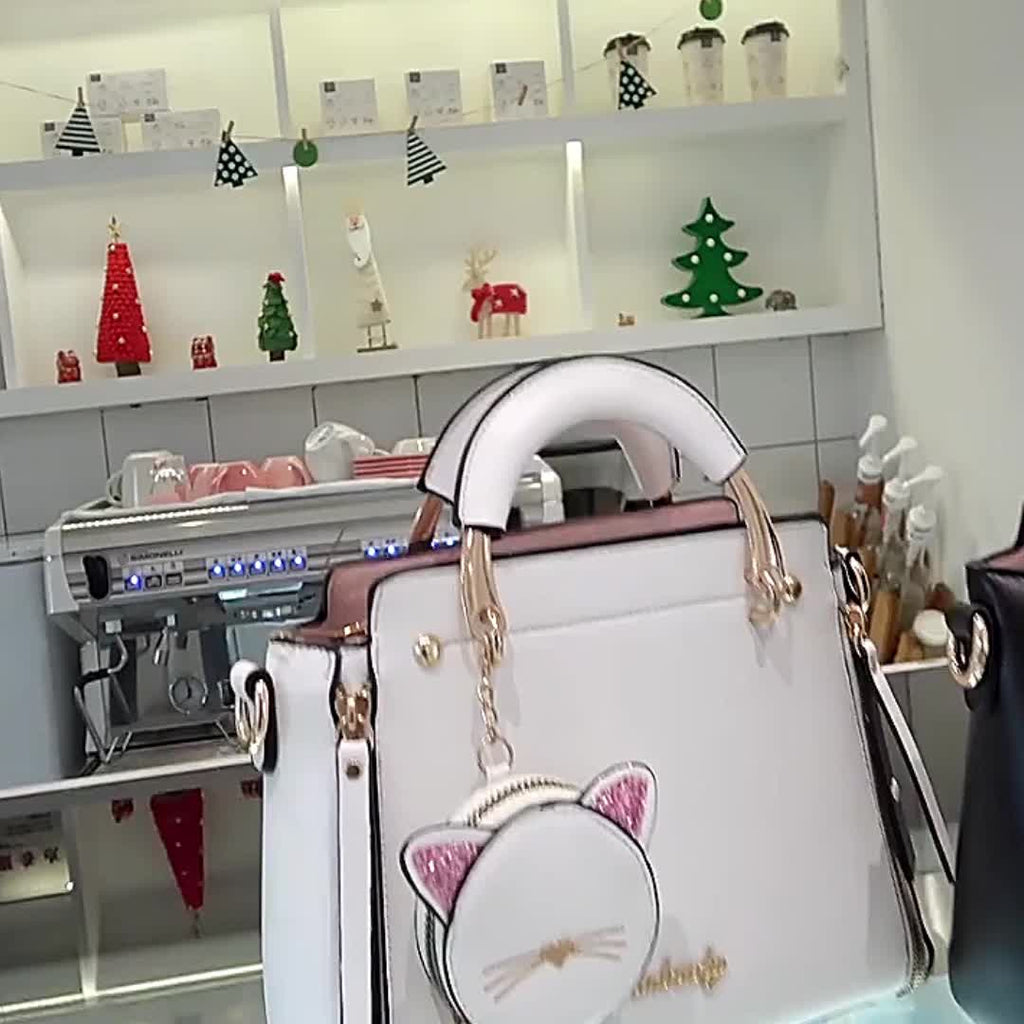 Whimsical Feline Companion Handbag - Shoulder Bags with Trendy PU Leather, Crossbody Design, Coin Purse, and Chic Women's Accessories for Everyday Use