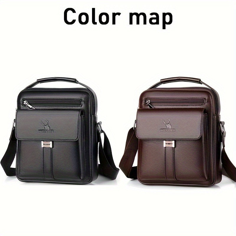 WEIXIER Men's Vintage Business Casual Adjustable Shoulder Bag - Black, Multiple Compartments, Zippered Pockets, Compact Design for Everyday Use, Everyday Shoulder Bag | Vintage Style Bag | Secure Zip Closure, Small Crossbody