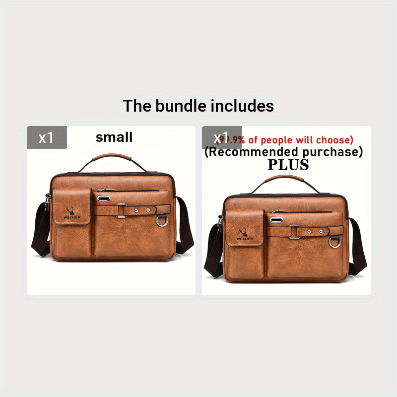 WEIXIER Men's Business Crossbody Bag with Adjustable Strap, Golden-Tone Hardware & Multi-Compartment Design - Brown/Tan -like Texture, Golden-Tone Hardware, Compatible with iPhone/ Smartphones - Casual & Formal Office, Travel