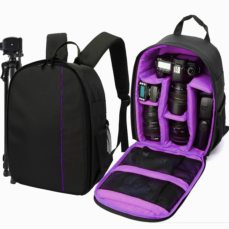 [Organized Compartments] Versatile Waterproof Camera Backpack - Durable Polyester, Lightweight, Large Capacity, Dual-Shoulder Photography Bag for Canon & Nikon, Black with Red Accents, Padded Compartments, Camera Bags for Pho