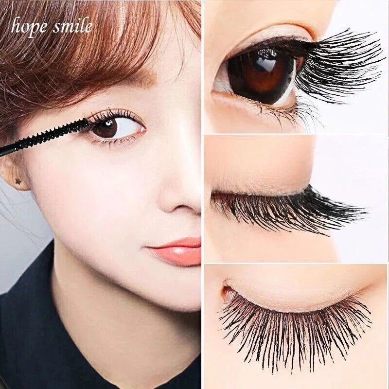 Long, curled eyelashes in black, thick and voluminous, smooth and natural without clumping