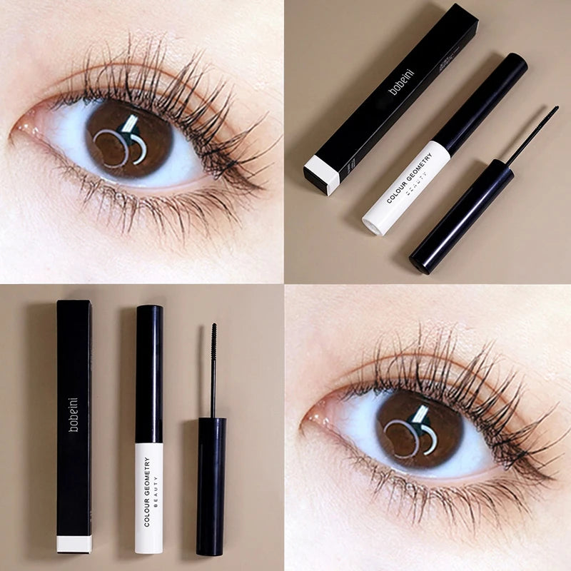 Long, curled eyelashes in black, thick and voluminous, smooth and natural without clumping