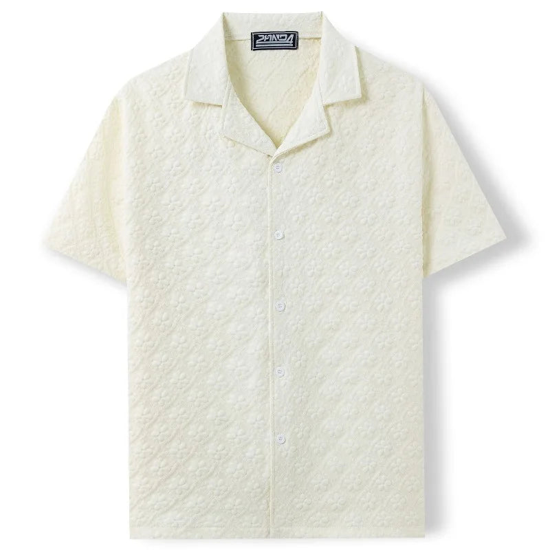 High-quality Men's Hollowed-out Shirts, Short-sleeved Business Casual Shirts for Summer 2025 Light Luxury Workplace Mens Tops