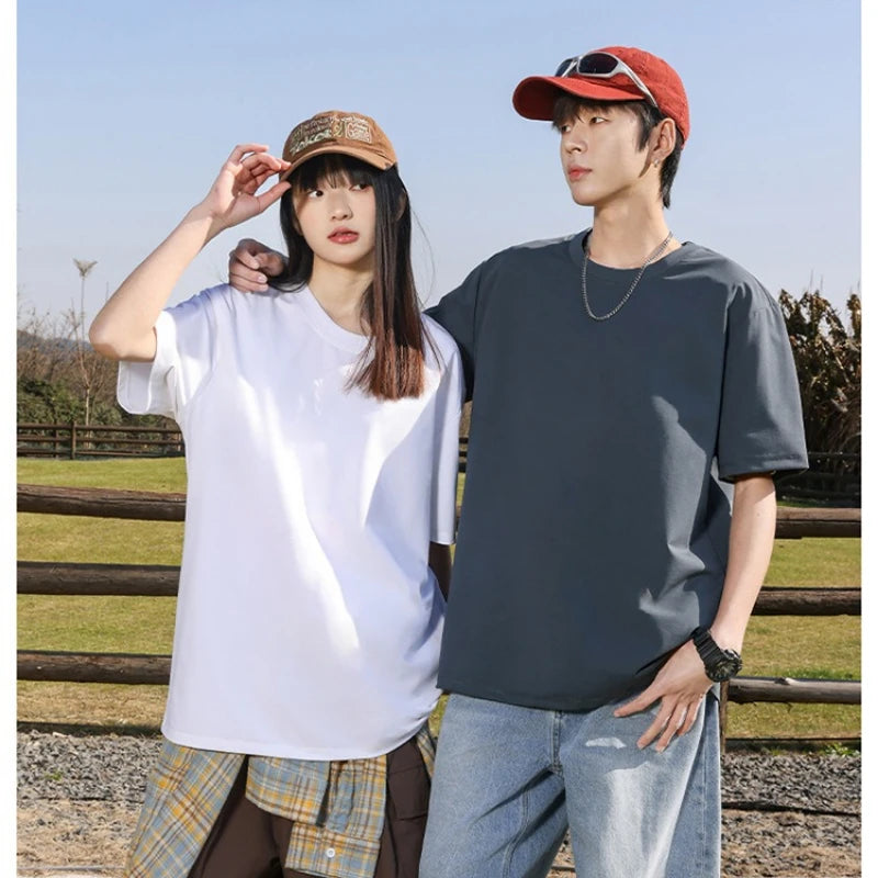 Men's t-shirts 2025 Summer Oversize Cotton T-Shirt Casual High Quality Short Sleeves Tee Shirt Men Basic Solid color Sports Tops