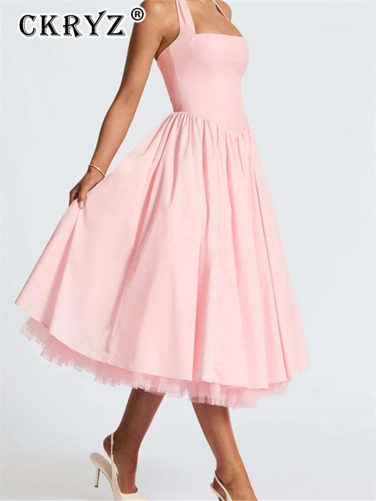 Ladies Summer 2 Layers Elegant Evening Party Dress Women Sleeveless Backless Halter Maxi Dresses Club Streetwear Female Outfits