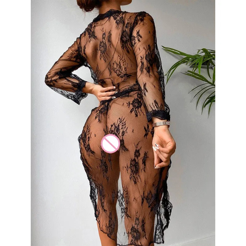 Woman Night Dress  Fashion Net Mesh Lingerie Padded Sexy Lace Sleep Skirt and Underpants Set  Pajamas for Women  Sexy Sleepwear