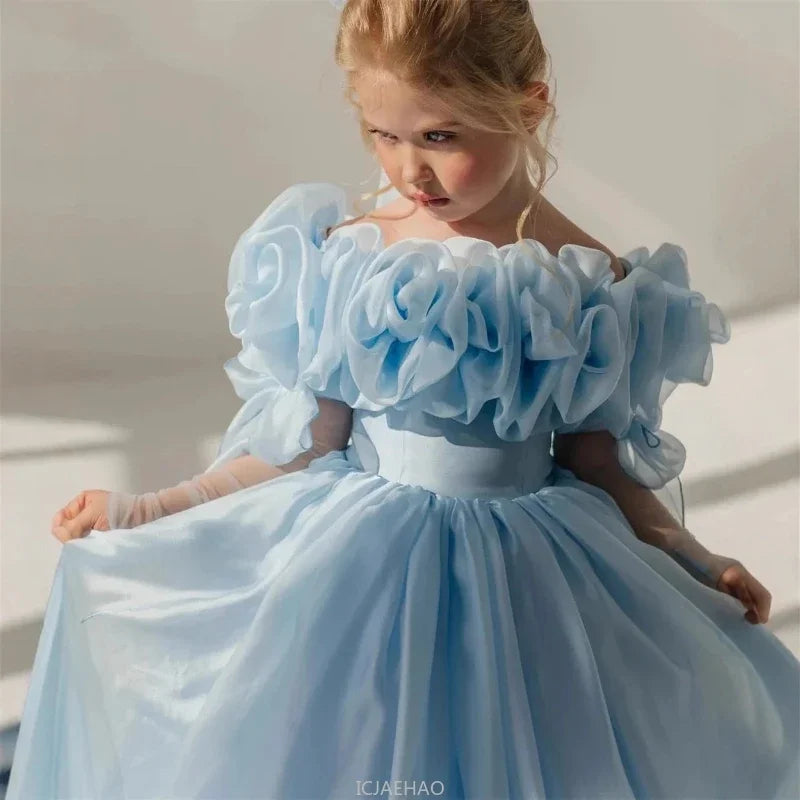 Children's Dresses Party Kids Off Shoulder Costumes Children Simple Fashionstage Pageant Host Outfits Birthday Vestido Banquet