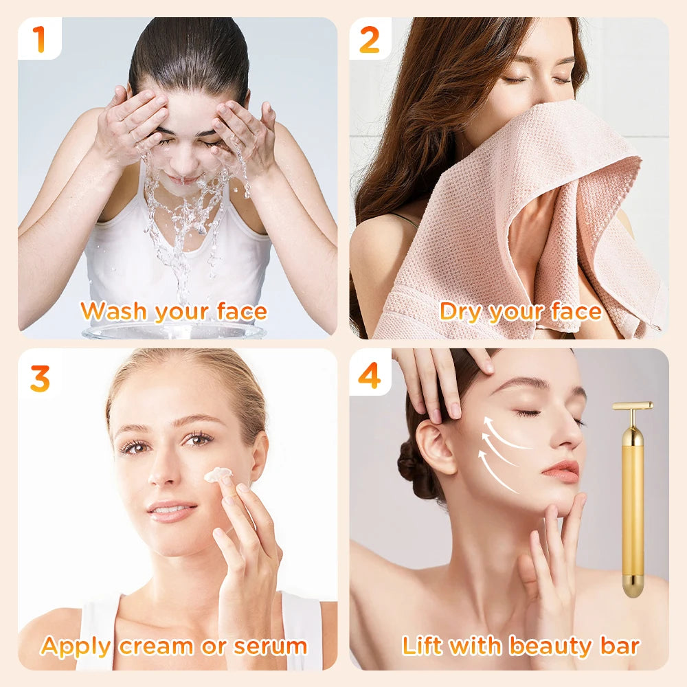 Beauty Stick 24k Gold Face Lift Bar Skin Tightening Energy Beauty Stick Vibrating Facial Massager Electric Beauty Instrument