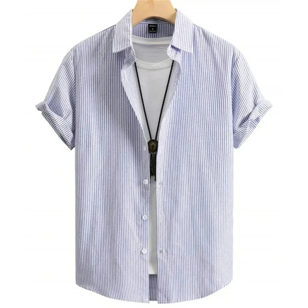 Hawaiian Shirts for Men Black Print High-Quality Men's Clothing Loose Oversized Shirts and Blooms Summer Casual Short Sleeve