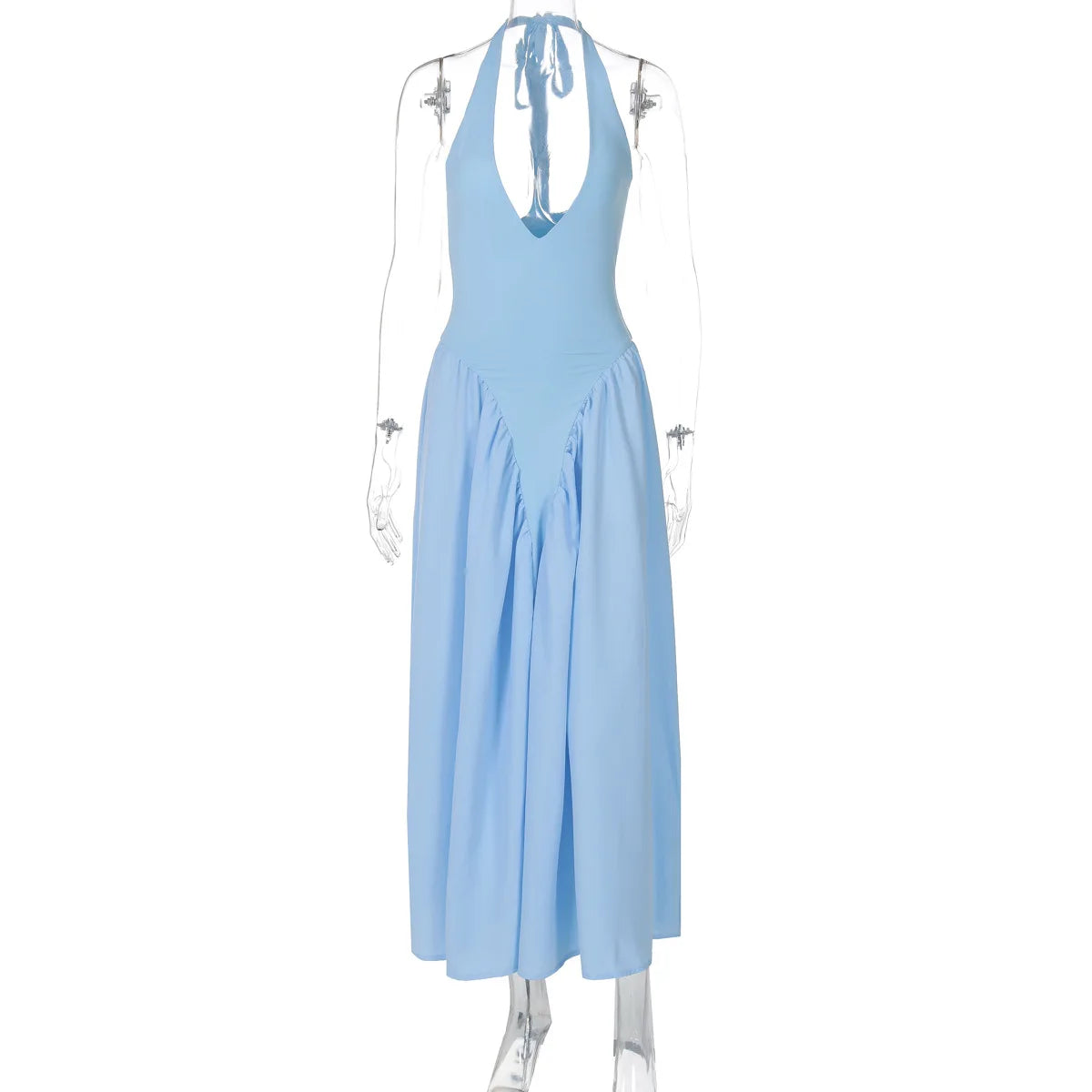 Talenza Backless Deep V Spliced Long Dress Summer Women's Sexy Party Dress Halter New Fashion Slim White Sleeveless Long Dress