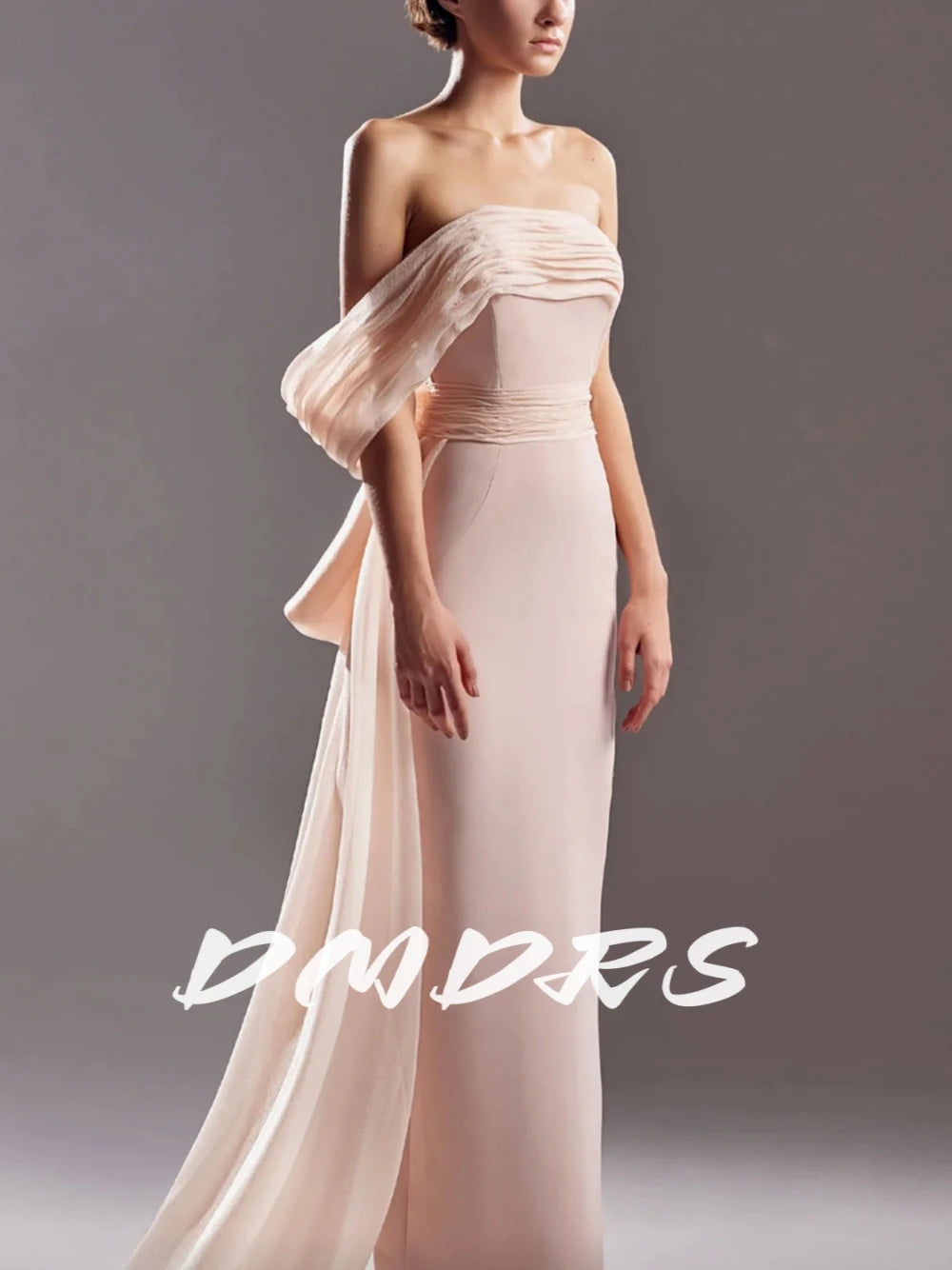 DMDRS Simple Straight Evening Dress Chic One Shoulder Bow Romantic Party Wear Customized Charming Side Tail Cocktail Gown