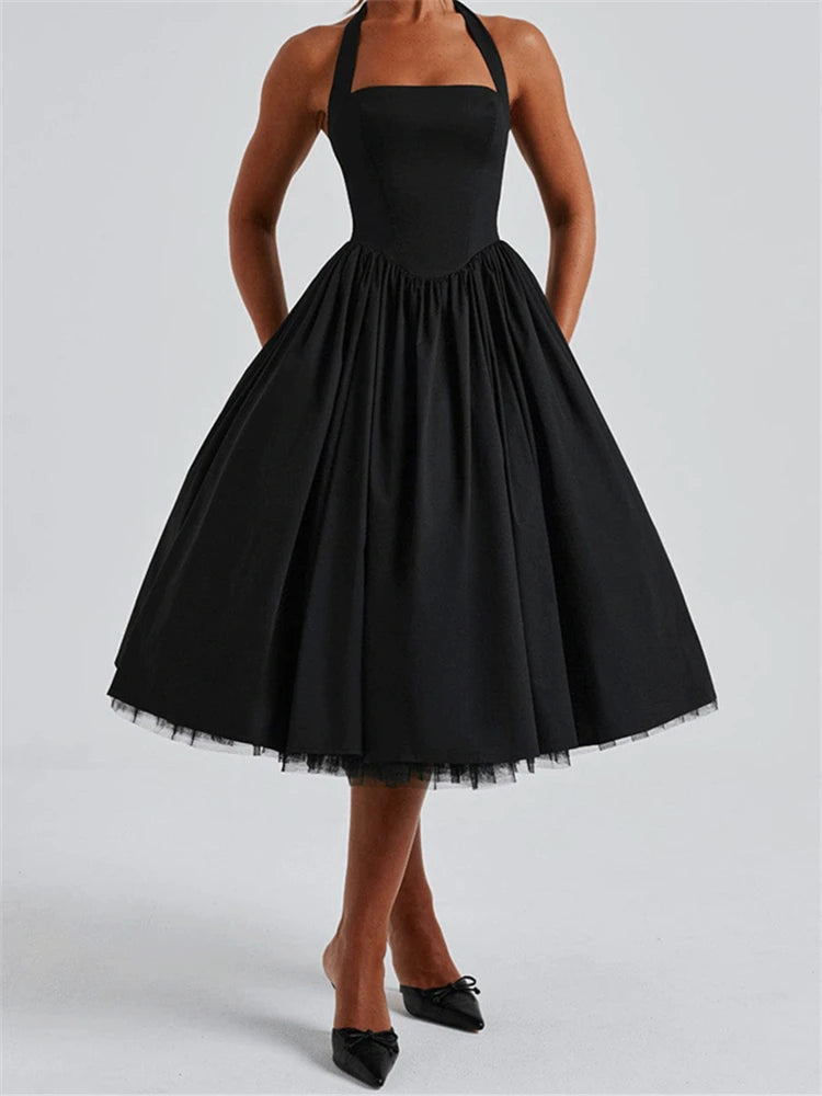 Ladies Summer 2 Layers Elegant Evening Party Dress Women Sleeveless Backless Halter Maxi Dresses Club Streetwear Female Outfits