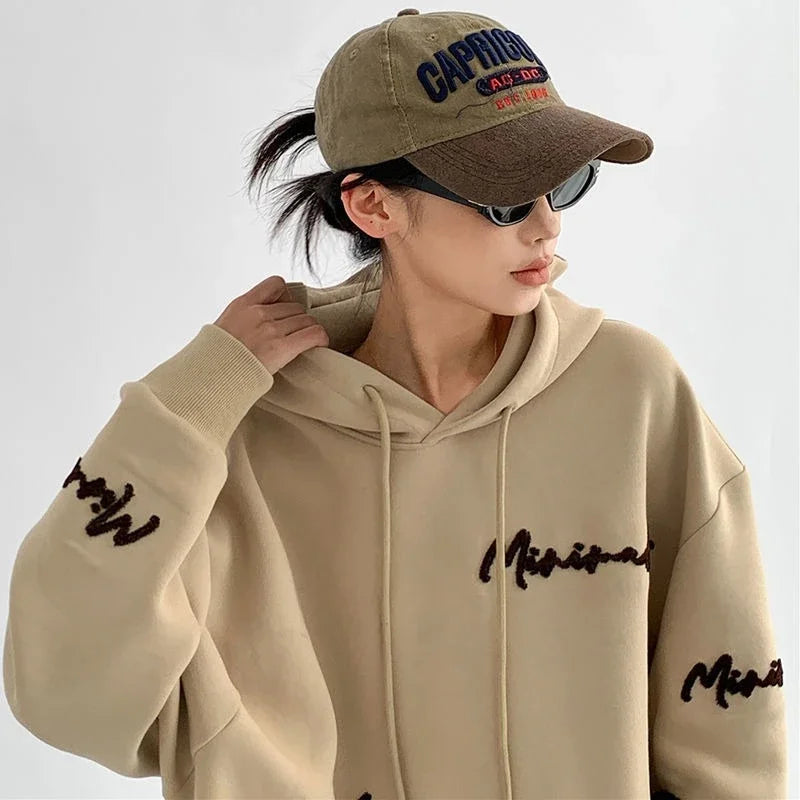 Zekye Woman Hooded Tops Embroidered Y2k Vintage Korean Woman Clothing Y2k Coat Grey Hoodies Woman Sweatshirts Hoodies