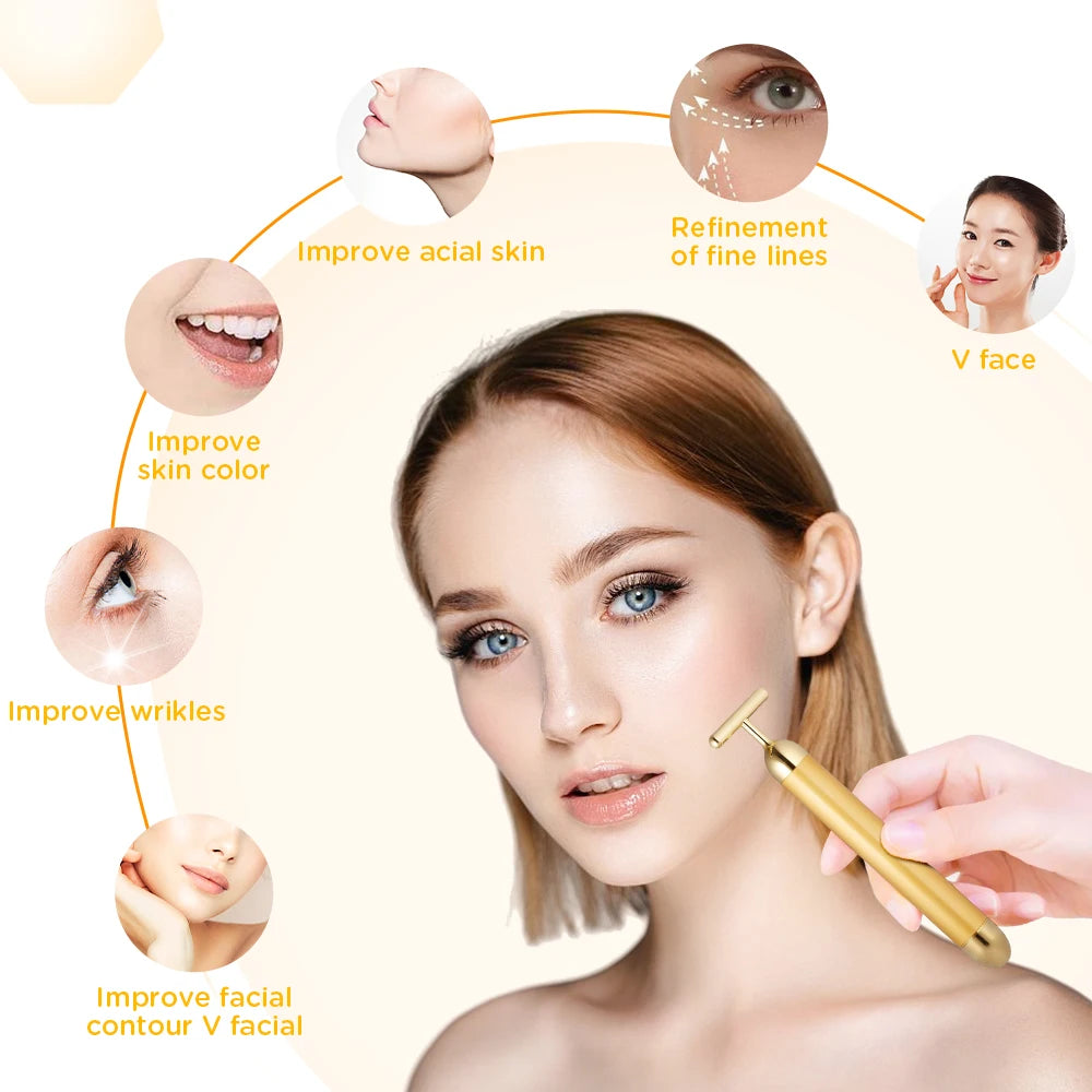 Beauty Stick 24k Gold Face Lift Bar Skin Tightening Energy Beauty Stick Vibrating Facial Massager Electric Beauty Instrument