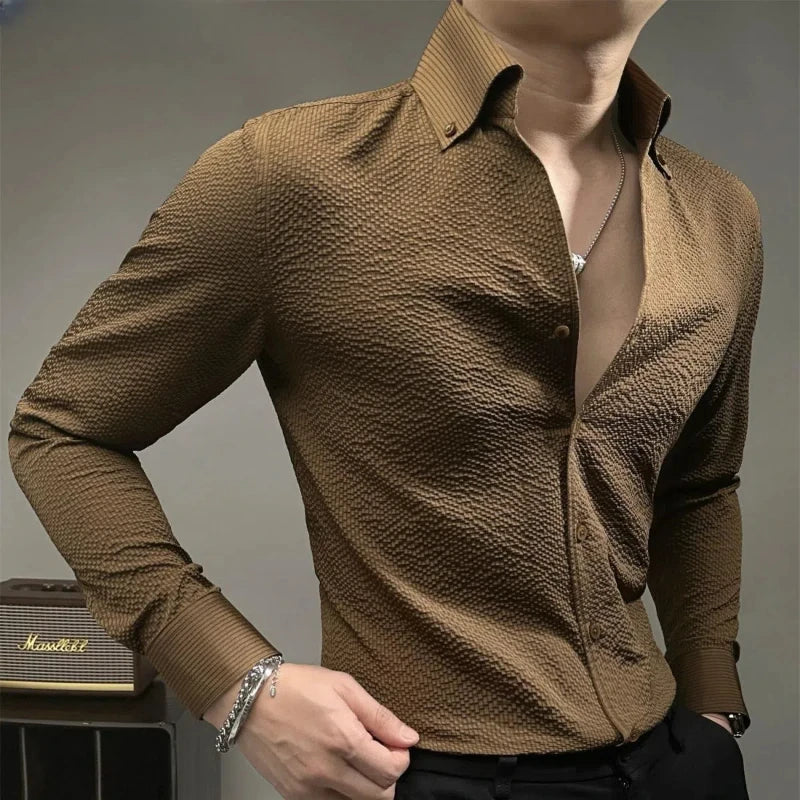 New Men's High-end Light Luxury Long Sleeved Shirt Fashionable Business Casual Versatile Handsome Shirt Trend