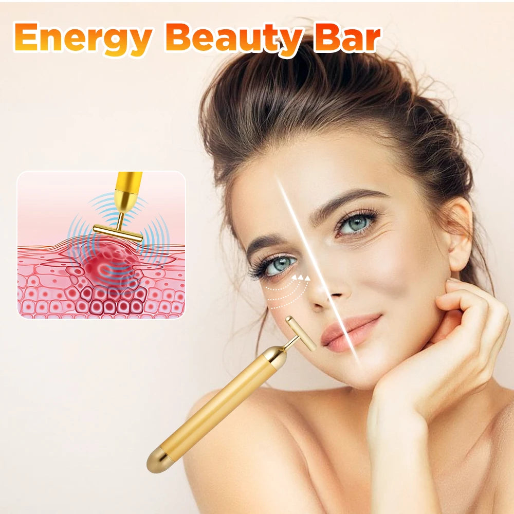 Beauty Stick 24k Gold Face Lift Bar Skin Tightening Energy Beauty Stick Vibrating Facial Massager Electric Beauty Instrument
