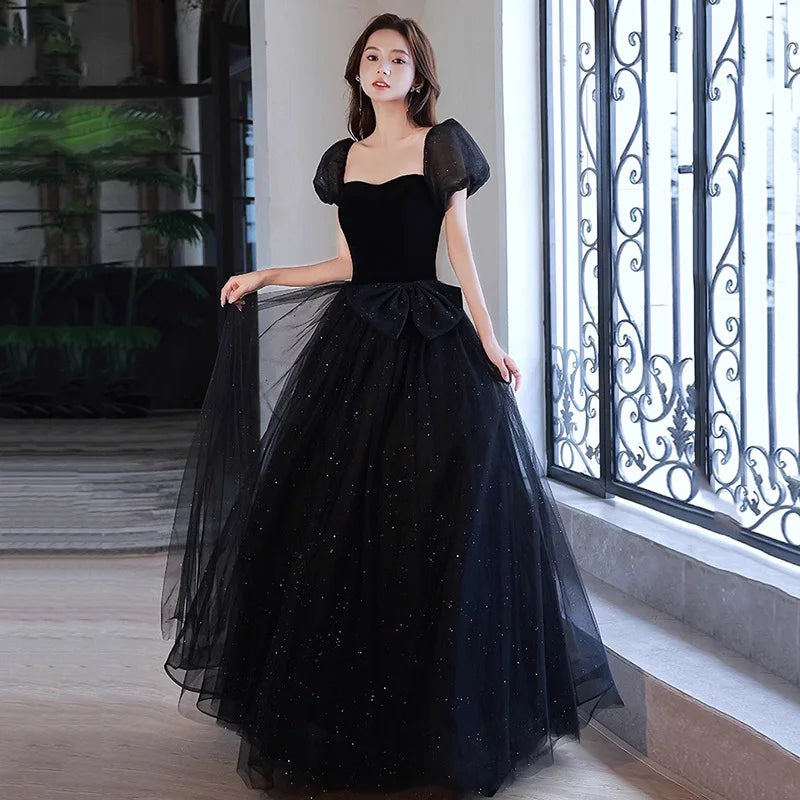 Black Elegant Evening Dress, Annual Meeting, High End Atmosphere, Banquet Host, High Sense, Female Adult Ceremony, Strap Dress