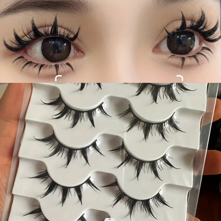 Anime-Inspired False Eyelashes, 5 Pairs Cartoon Eye Faux Lashes, Dramatic Look Demon Style, Volumizing & Lengthening
