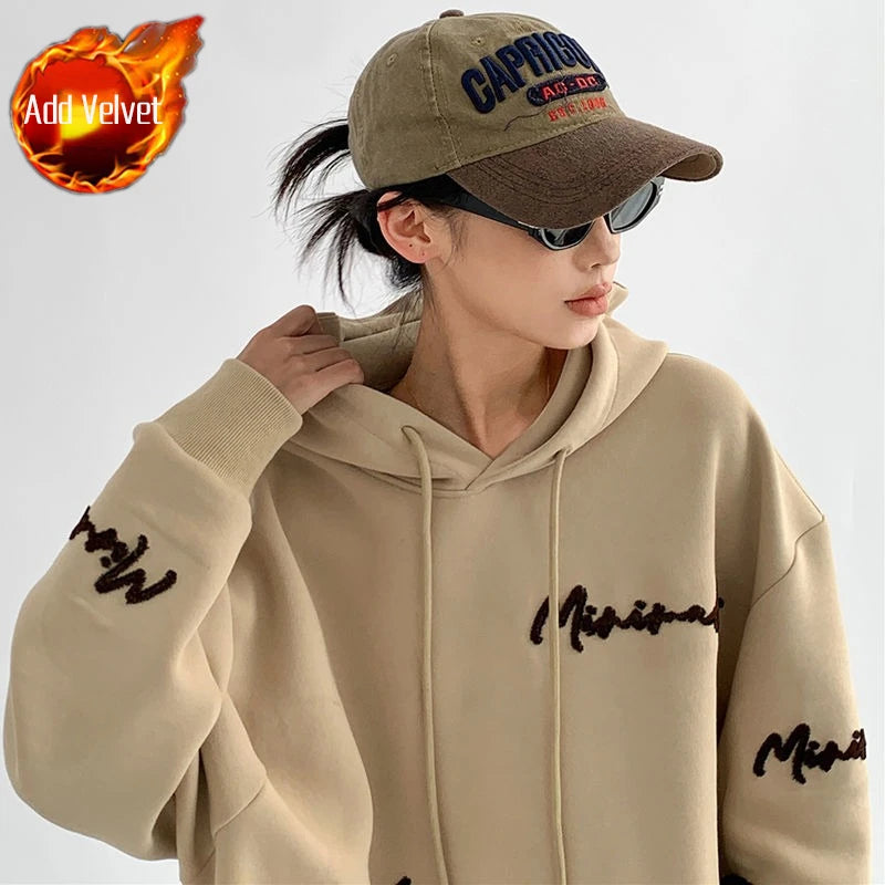 Zekye Woman Hooded Tops Embroidered Y2k Vintage Korean Woman Clothing Y2k Coat Grey Hoodies Woman Sweatshirts Hoodies
