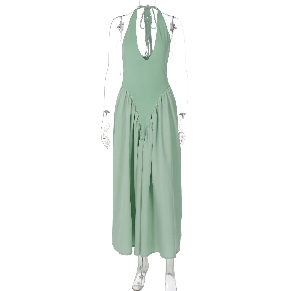 Talenza Backless Deep V Spliced Long Dress Summer Women's Sexy Party Dress Halter New Fashion Slim White Sleeveless Long Dress