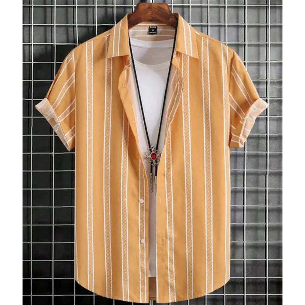 Hawaiian Shirts for Men Black Print High-Quality Men's Clothing Loose Oversized Shirts and Blooms Summer Casual Short Sleeve