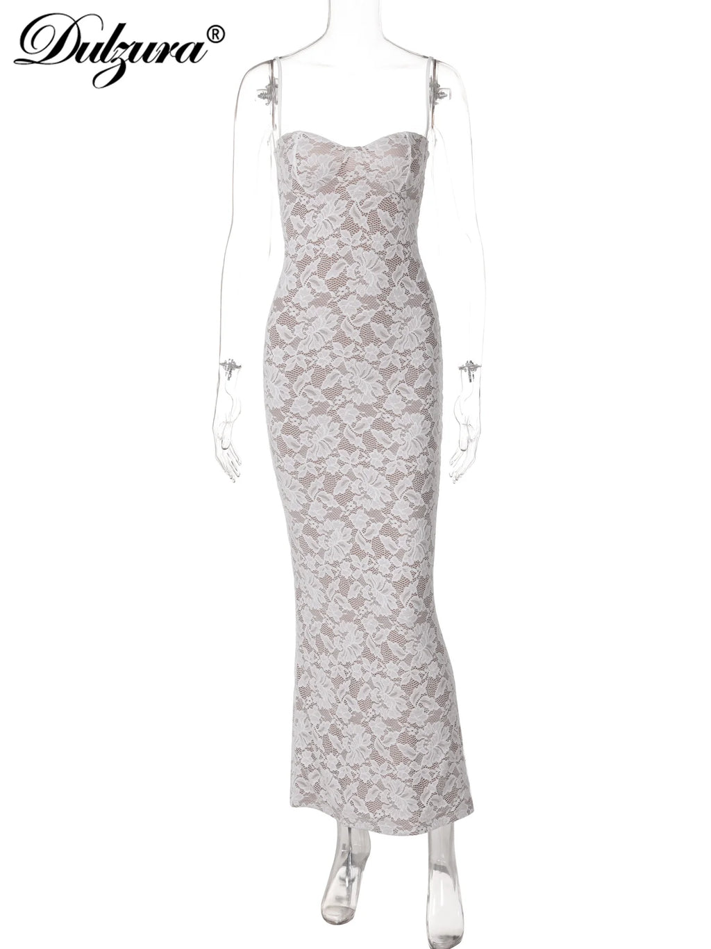 Dulzura Sleeveless Lace Back Slit Bodycon Cami Maxi Dress Sexy Elegant Outfit Party Clubwear Women’S Autumn Winter Clothes