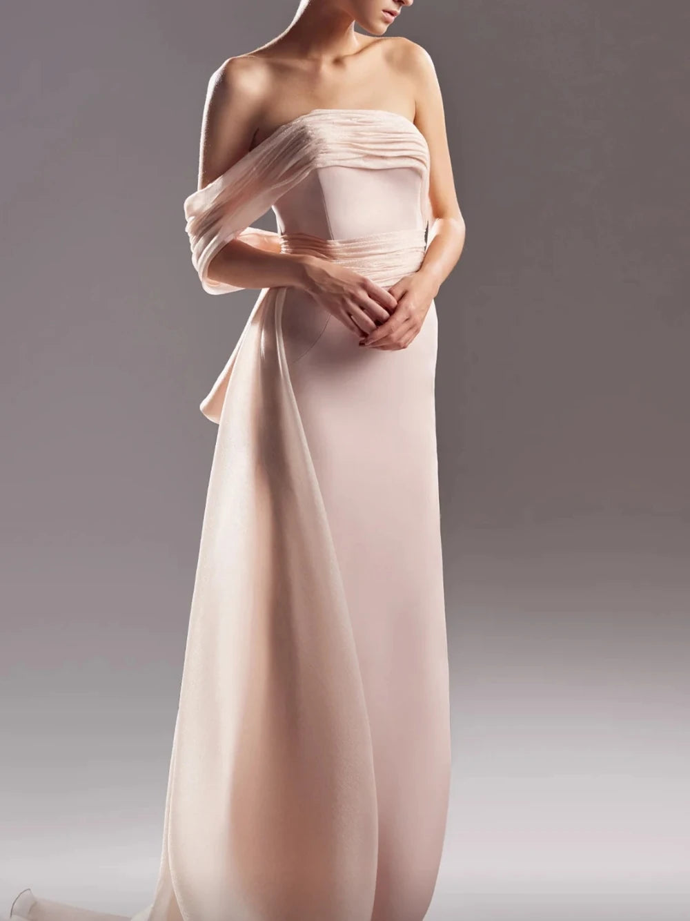 DMDRS Simple Straight Evening Dress Chic One Shoulder Bow Romantic Party Wear Customized Charming Side Tail Cocktail Gown