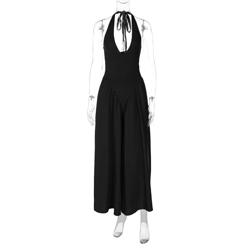 Talenza Backless Deep V Spliced Long Dress Summer Women's Sexy Party Dress Halter New Fashion Slim White Sleeveless Long Dress