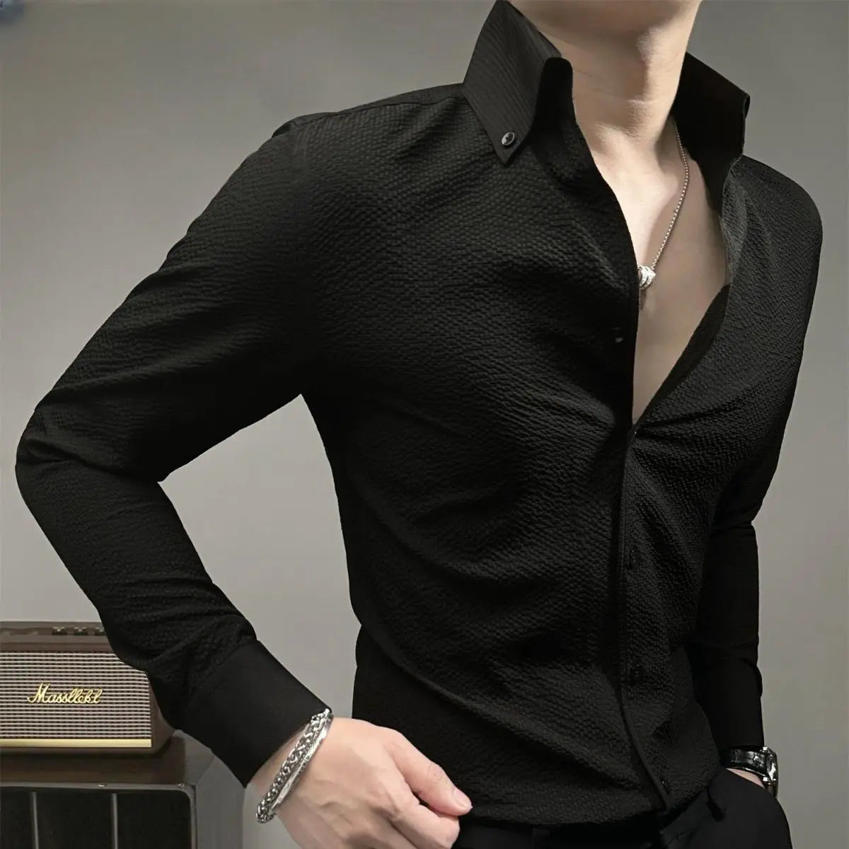 New Men's High-end Light Luxury Long Sleeved Shirt Fashionable Business Casual Versatile Handsome Shirt Trend