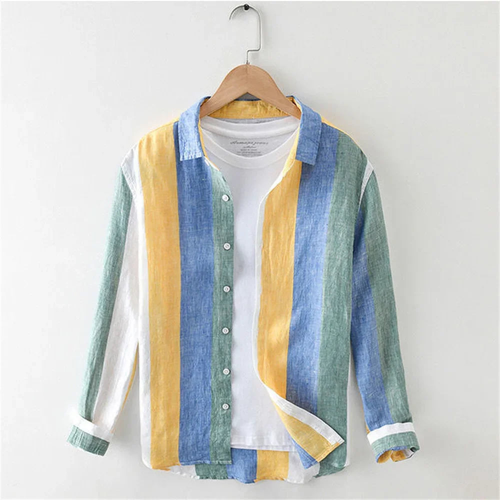 Striped shirt men's 2025 Man Plaid Shirts Cotton Chemise Male Blouses Casual Long Sleeve Formal Business Shirt Men's Clothing